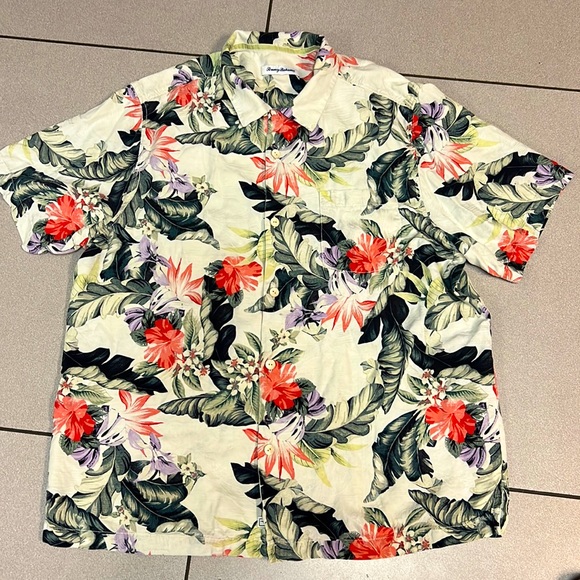 Tommy Bahama 100% Silk off white hibiscus floral Hawaiian textured washable XL - Picture 1 of 13